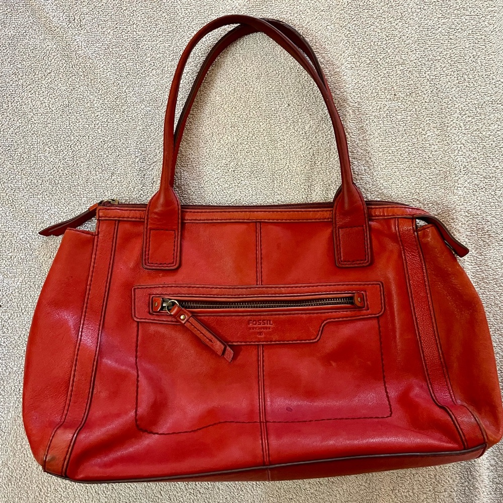 Cherry Red Leather Fossil‎ Satchel Purse